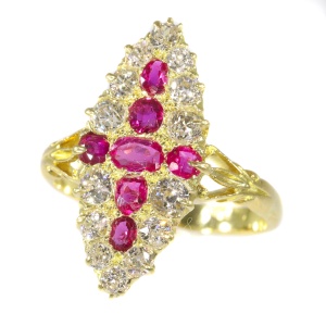 Antique Victorian gold ring set with old brilliant cut diamonds and rubies sold by Simons Jewellers The Hague & Amsterdam